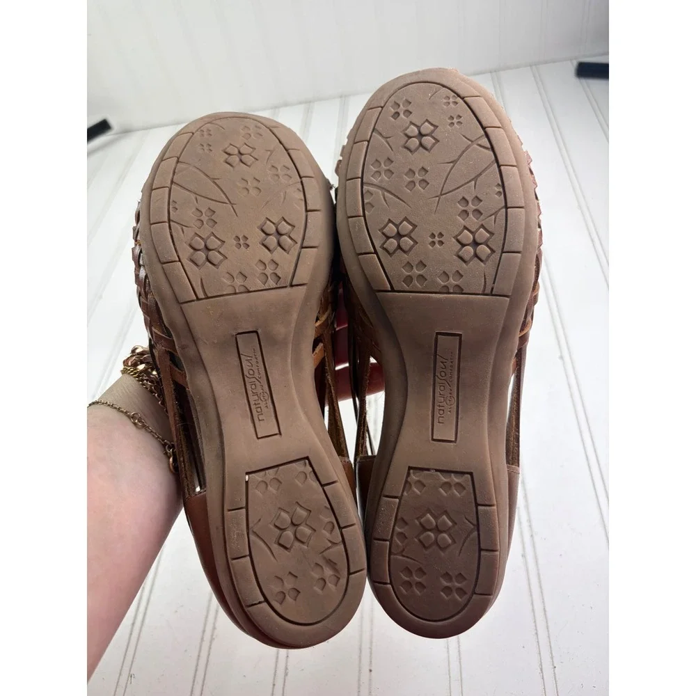 Natural Soul Naturalizer Brown Leather Huarache Woven Sandals Women's Size 7.5